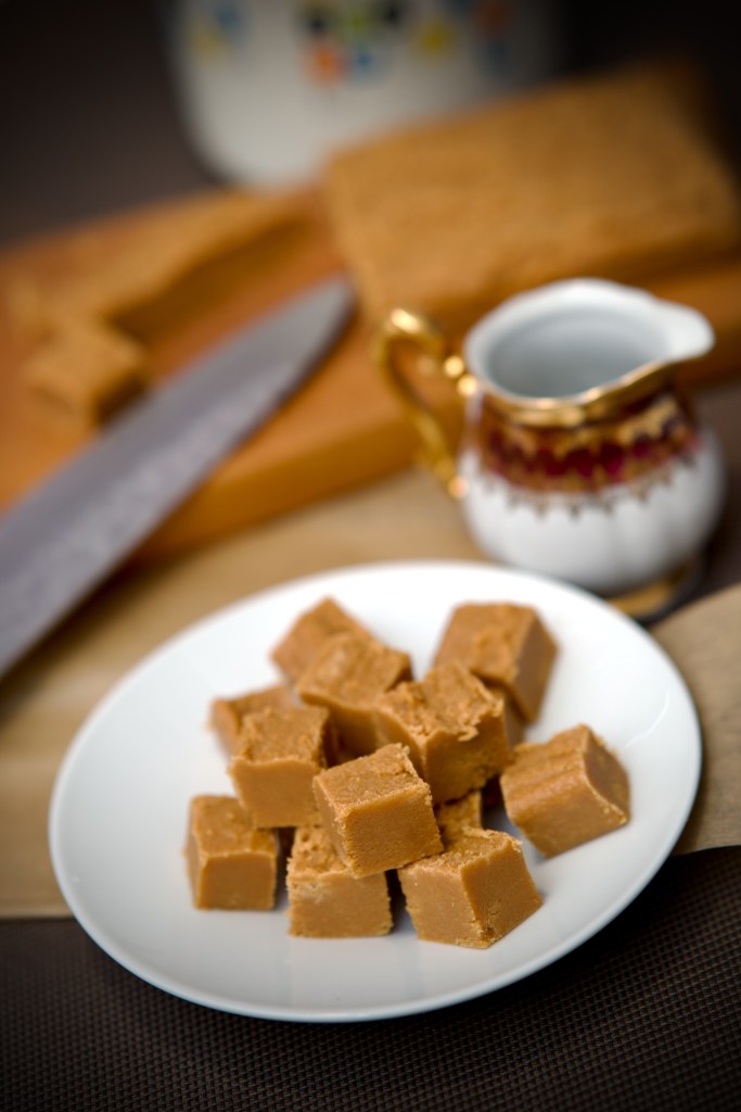 Fudge cubes on white plate
